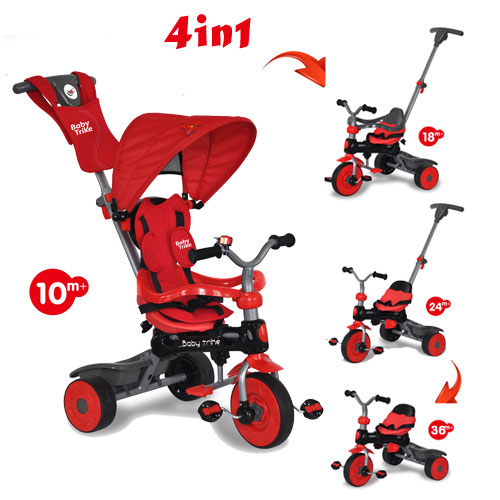 Tricicleta cu copertina 4 in 1 Baby Trike Crab Red