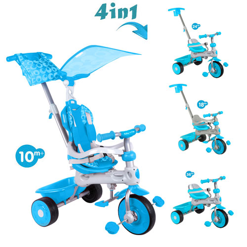 Tricicleta cu copertina 4 in 1 Baby Trike Deluxe Aqua