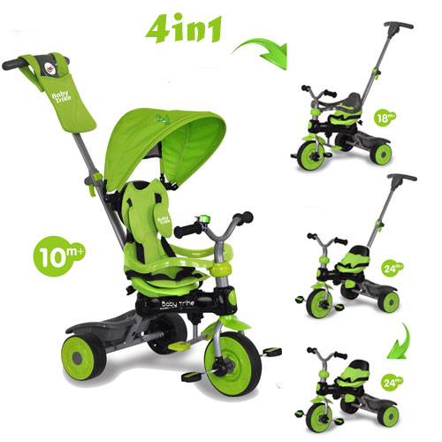 Tricicleta cu copertina 4 in 1 Baby Trike Dino Green