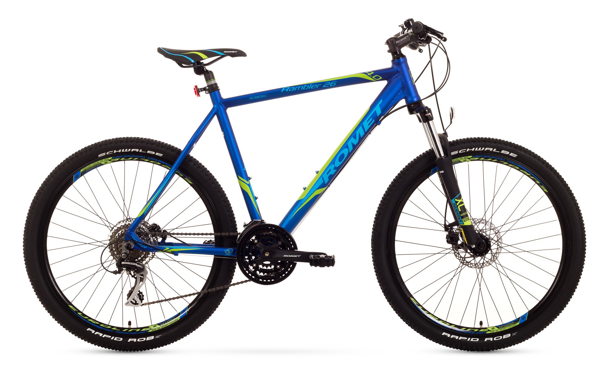 Bicicleta MTB Romet Rambler 26 4.0 - negru-albastru-verde