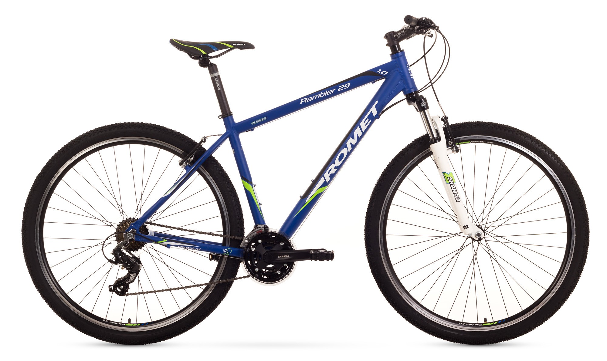 Bicicleta MTB Romet Rambler 29 1.0 - albastru-verde